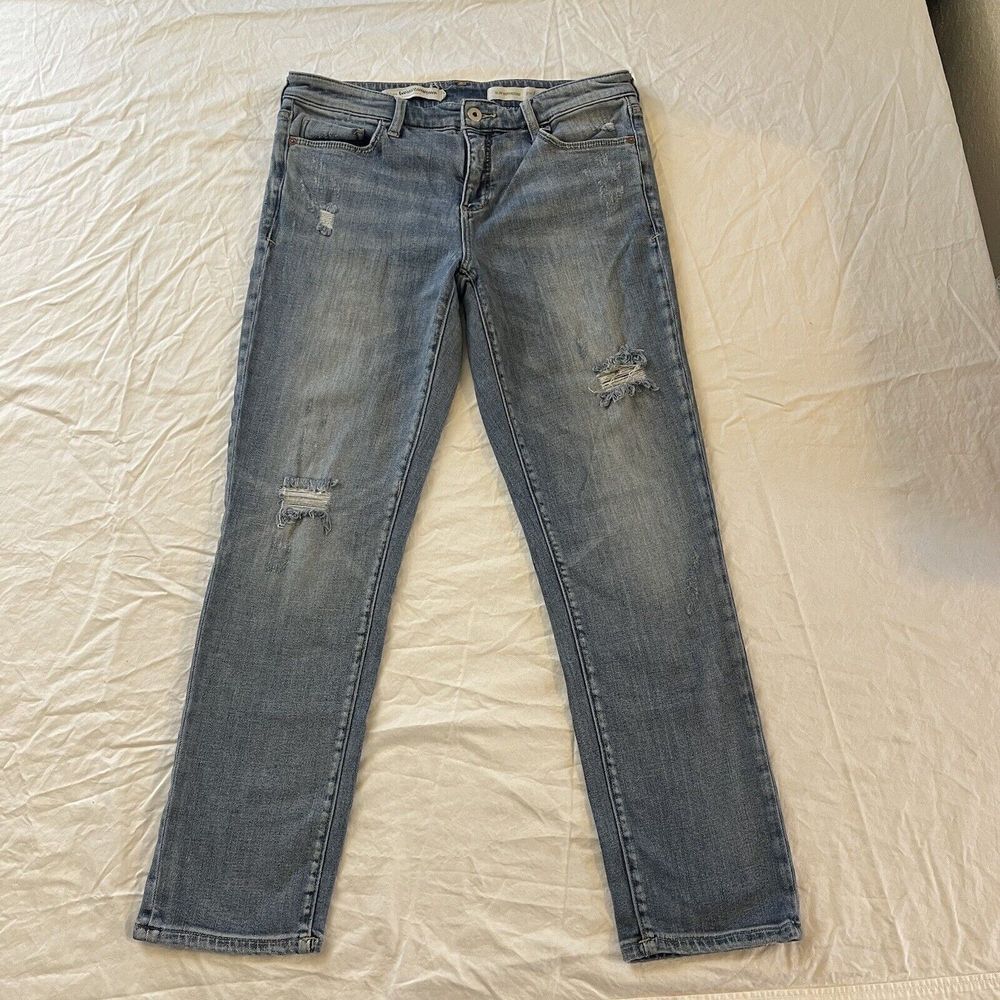 Anthropologie Pilcro Women's 29 Blue Jeans Slim Boyfriend Crop Distressed